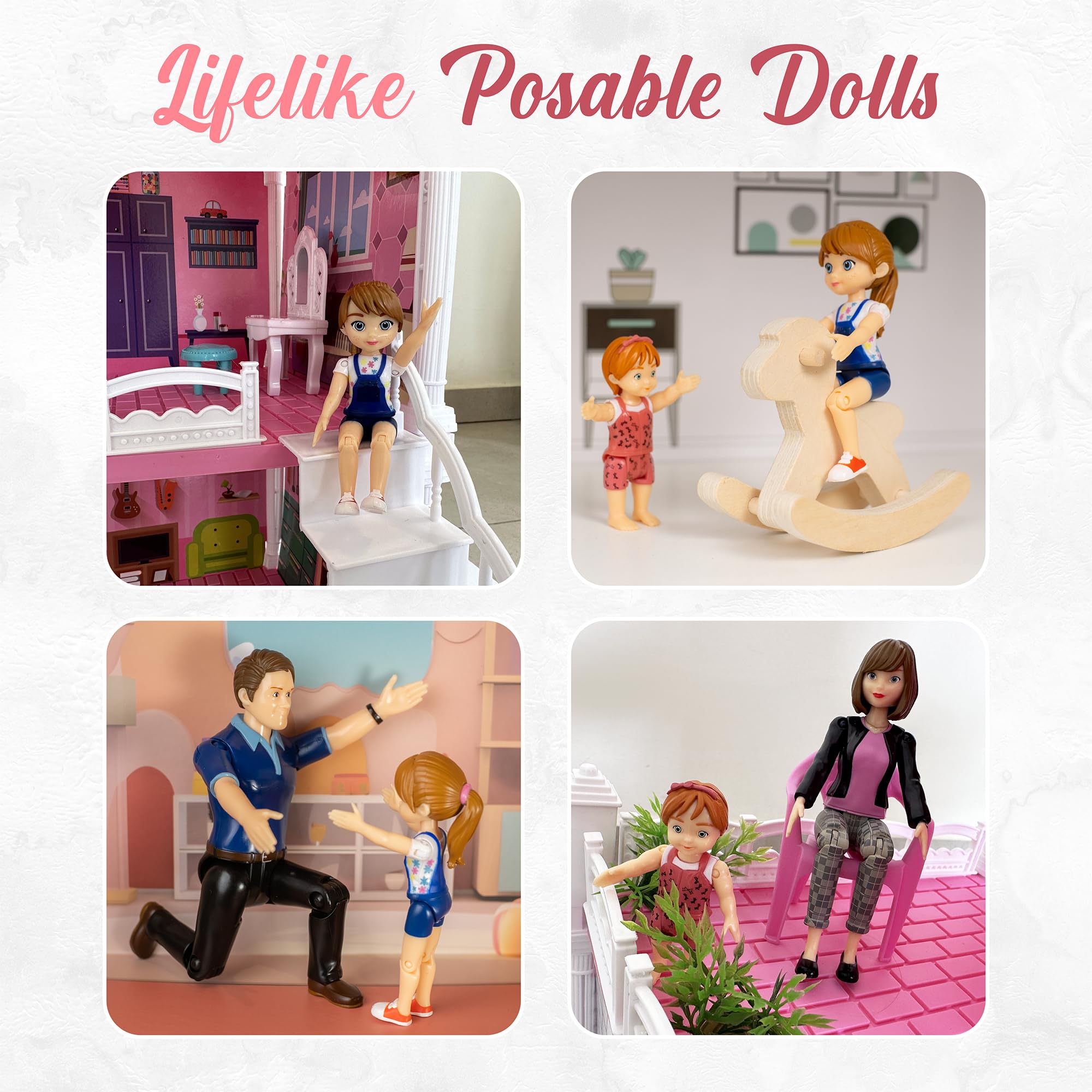 TOMLEON family toddler poseable doll supports gentle pretend play.
