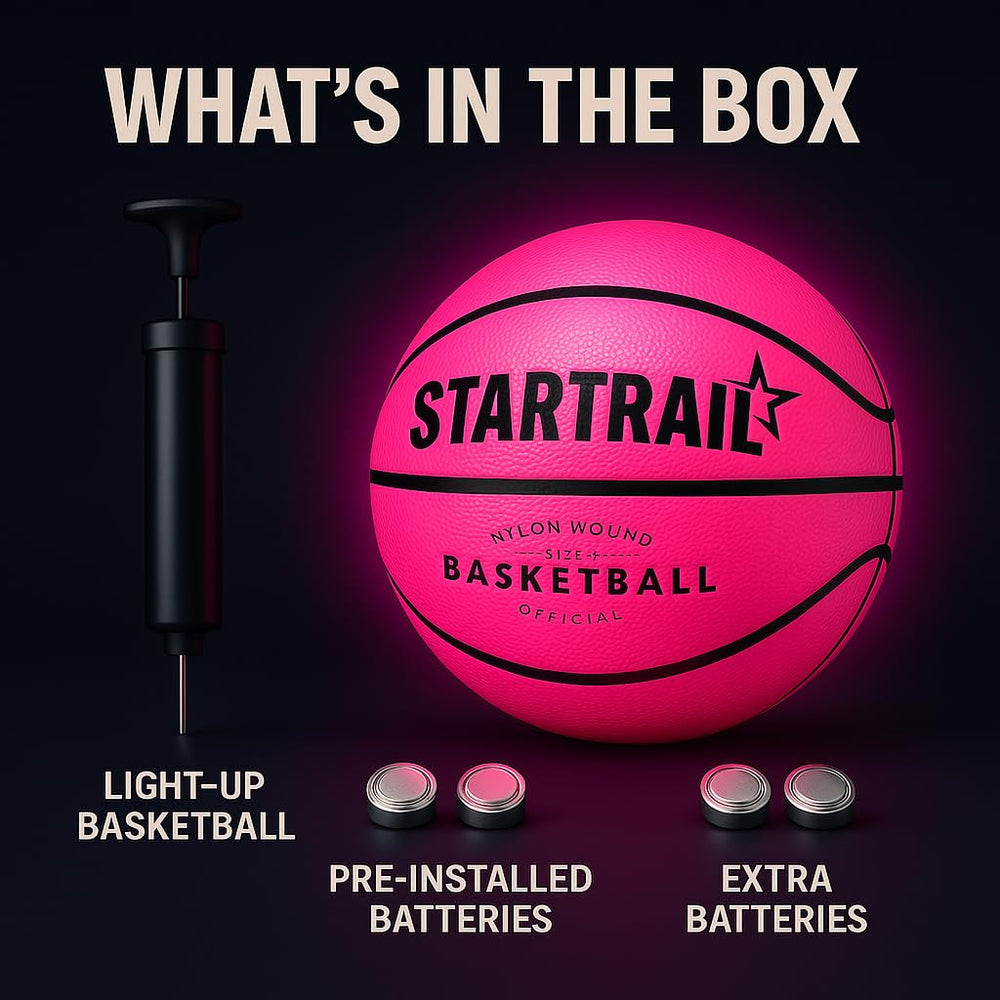TOMLEON Glow-in-the-dark basketball with durable construction resists rough play.