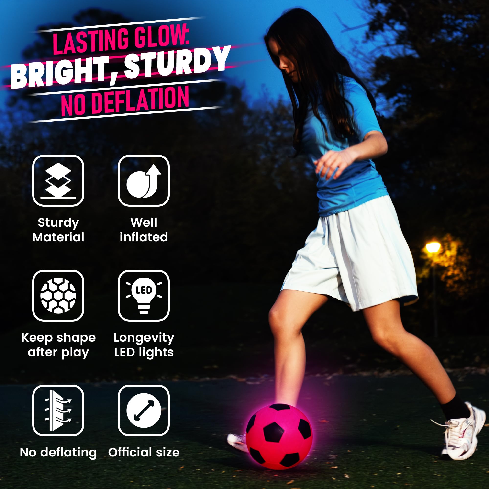 TOMLEON Glow Soccer Ball includes pump and batteries for quick setup