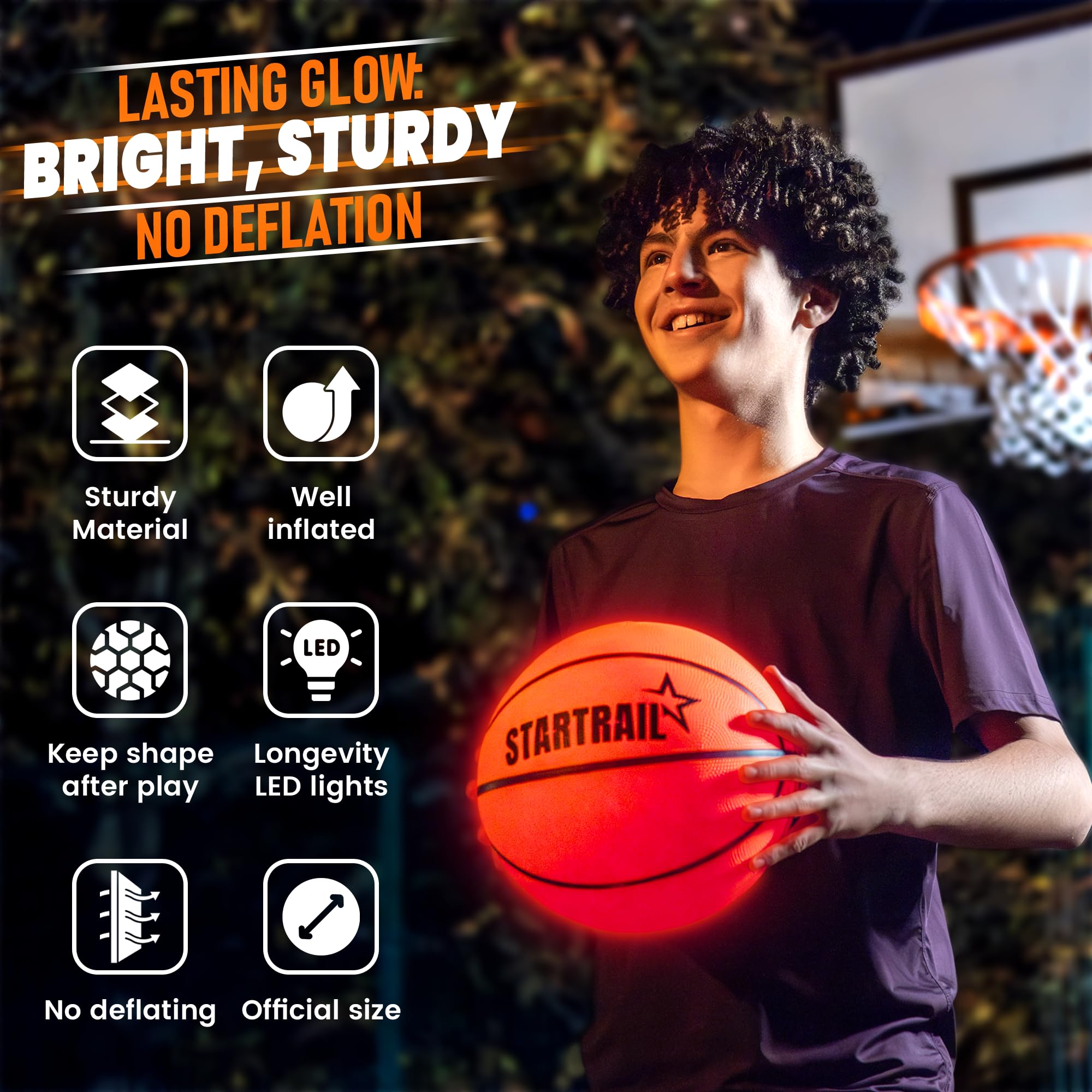 TOMLEON light-up basketball accessible battery compartment for quick changes