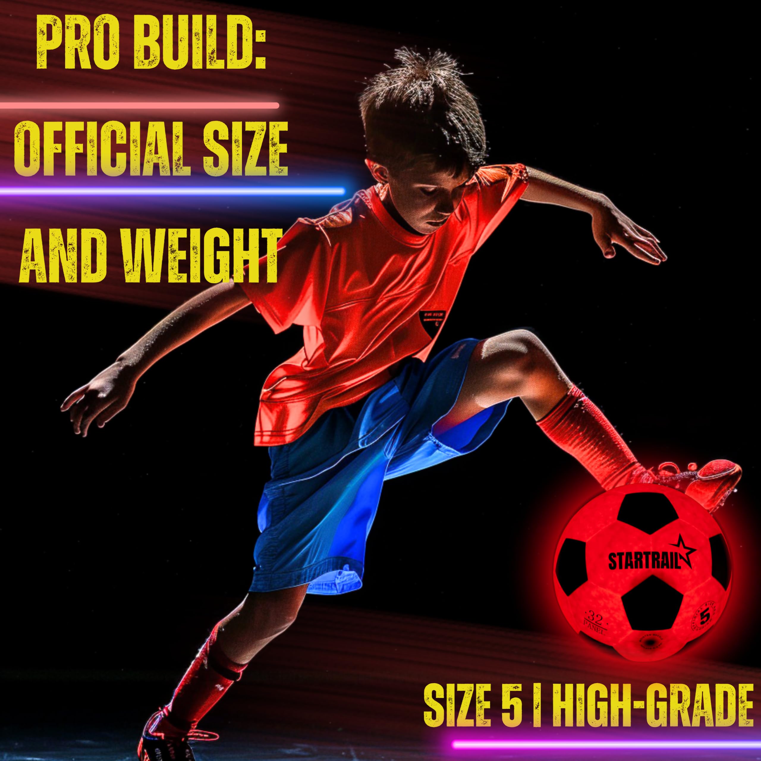 Tomleon Light Up Soccer Ball official size 5 for players of all ages and levels.