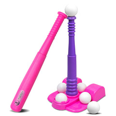TomLEON T Ball Stand assembly view showing adjustable height for growing kids