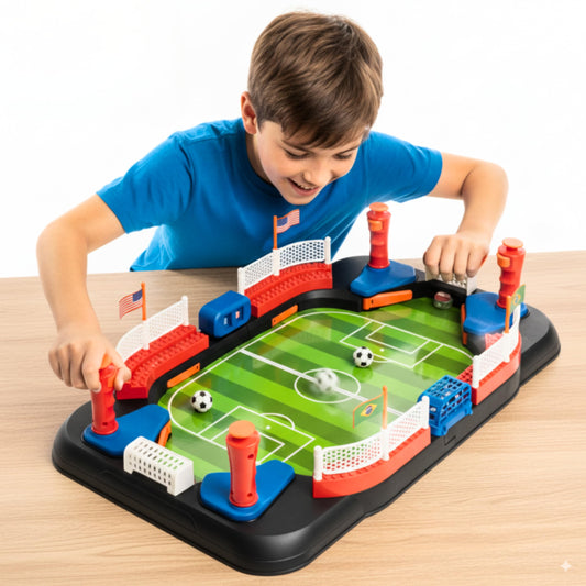 TOMLEON table soccer game bell sounds on each goal for clear scoring.