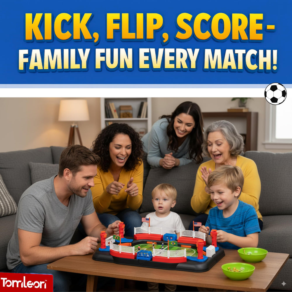 TOMLEON table soccer game set up in seconds with no tools.