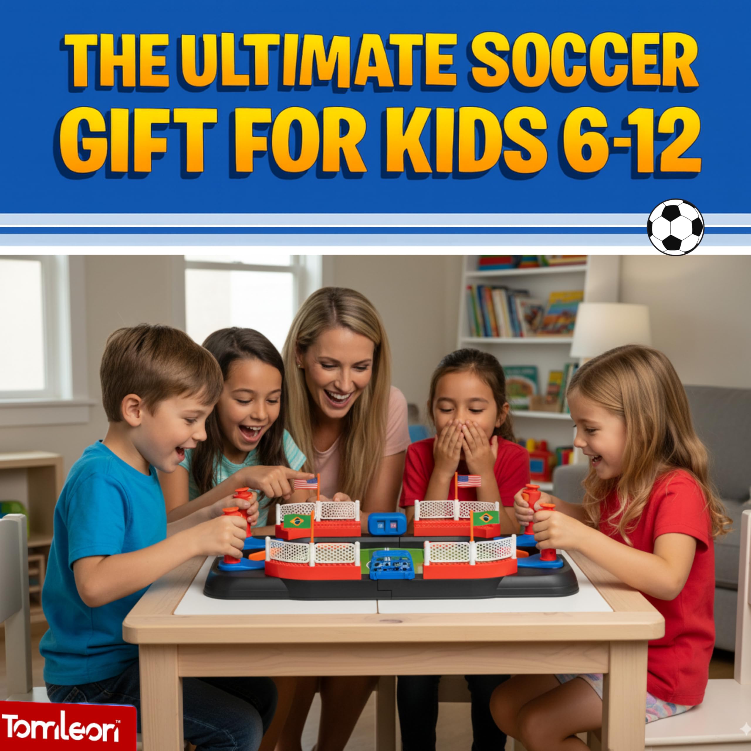 TOMLEON table soccer game includes six durable balls for continuous play.
