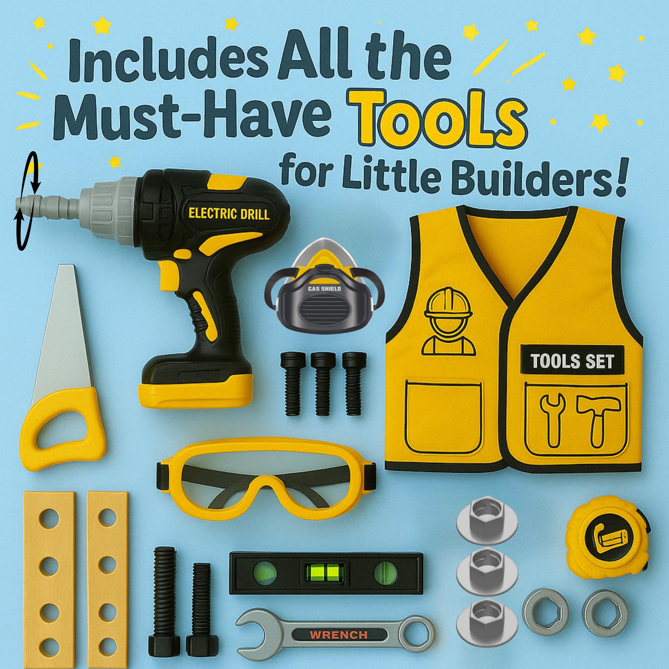 TOMLEON toddler screwdriver ergonomic grip for easy pretend assembly.