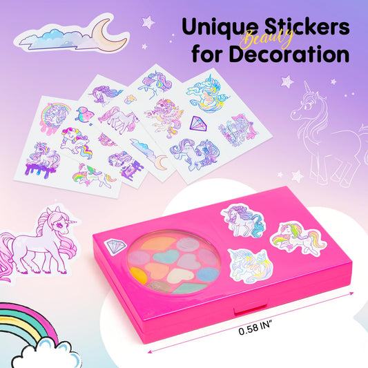 Tomons Kids Makeup Kit palette open with colorful eye shadows for creative play.