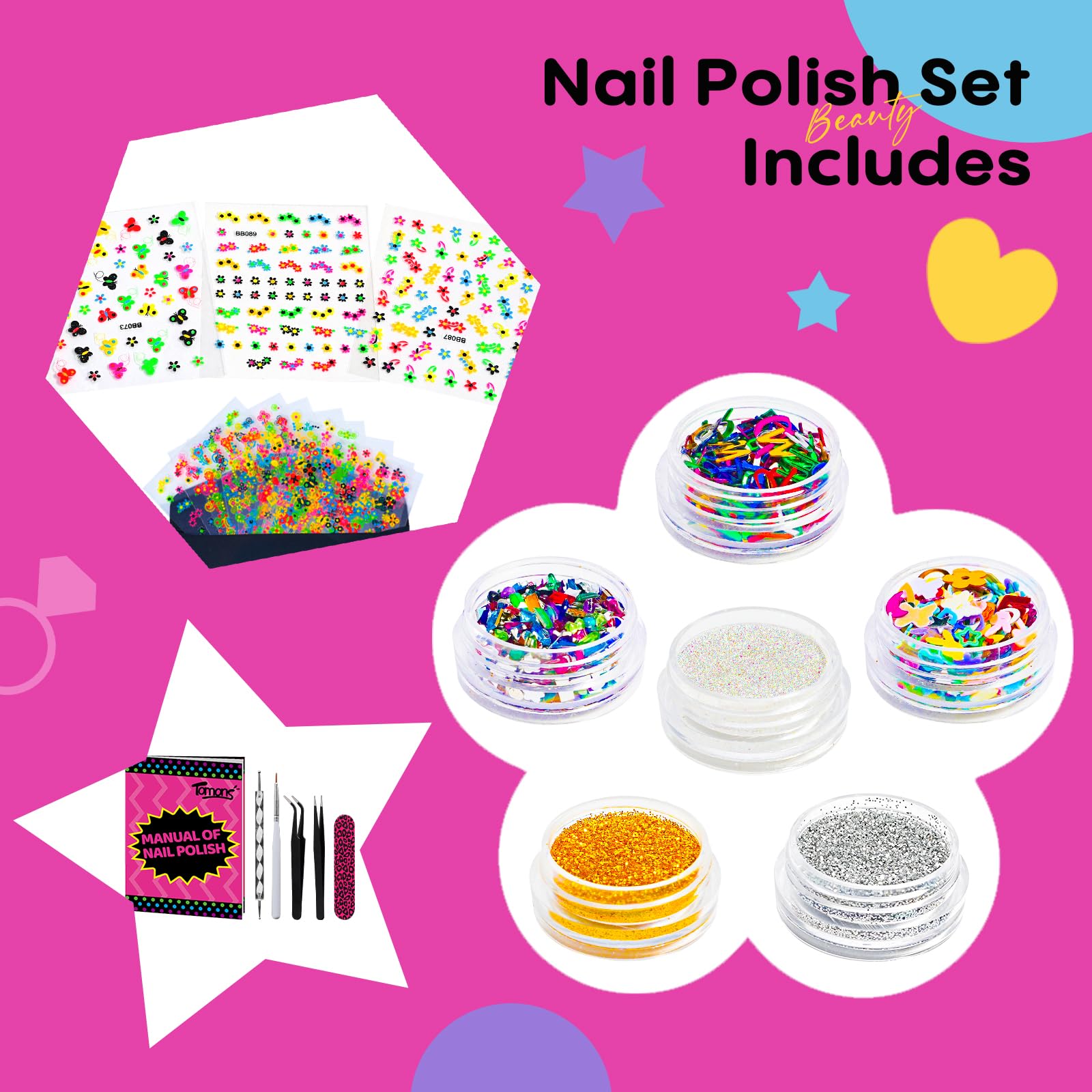 Tomons letter sequins let kids spell fun messages on nails.