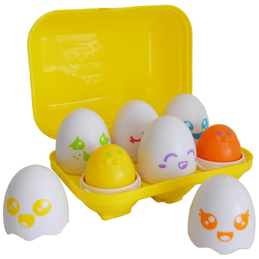 TOMY Toomies Hide & Squeak Eggs pack shows six colorful eggs for sorting