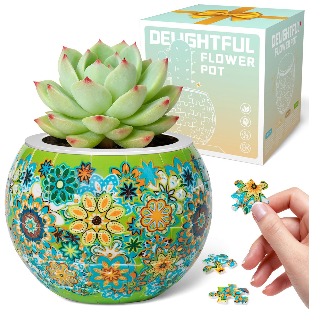 TONADEAT 3D puzzle flower pots assembly, decorative indoor planter for family gardening