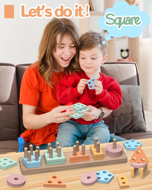 Tonberless wooden color sorter puzzle enhances fine motor skills and shape recognition