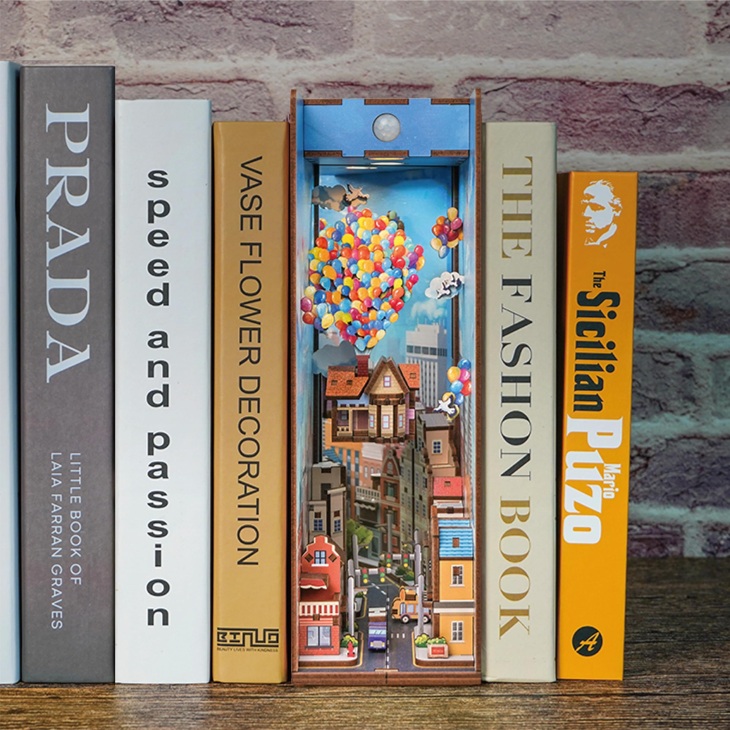 Tonecheer 3D wooden puzzle bookend reveals a cozy interior scene.