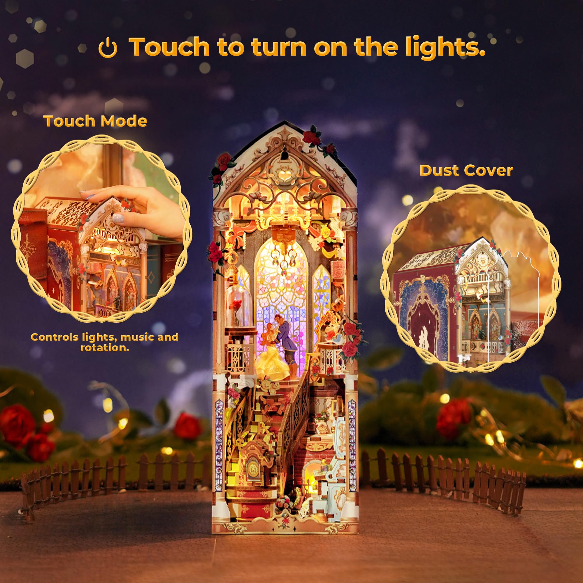 Tonecheer Beast and Beauty Book Nook assembly guide supports beginners through 3–5 hours.