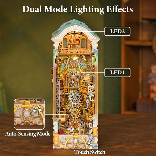 Tonecheer Clock Tower Kit dust cover protects your book nook display.