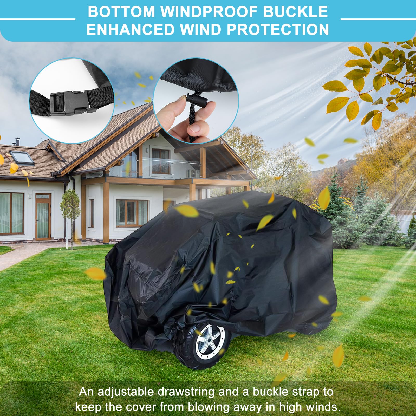 Tonhui Kids Ride-On Cover rain protection keeps toys dry outside.