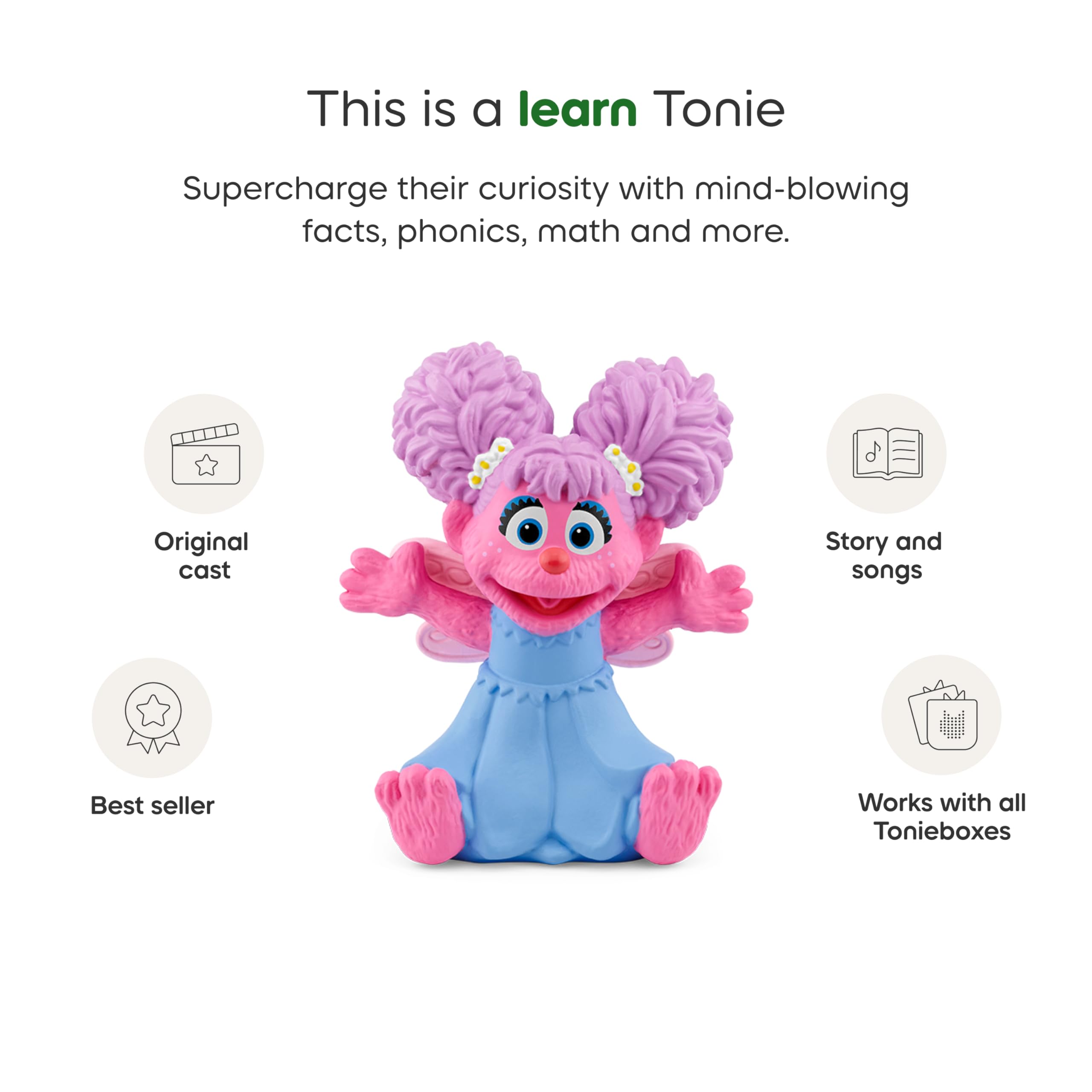 Tonies Abby Cadabby singing and dancing image encourages rhythm and memory during routines.