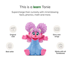 Tonies Abby Cadabby singing and dancing image encourages rhythm and memory during routines.