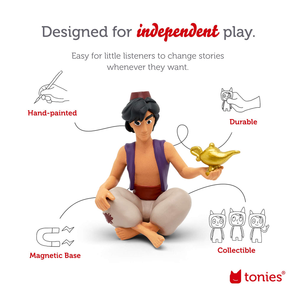 Tonies Aladdin story audio close-up, kid-friendly journey in under 30 minutes.
