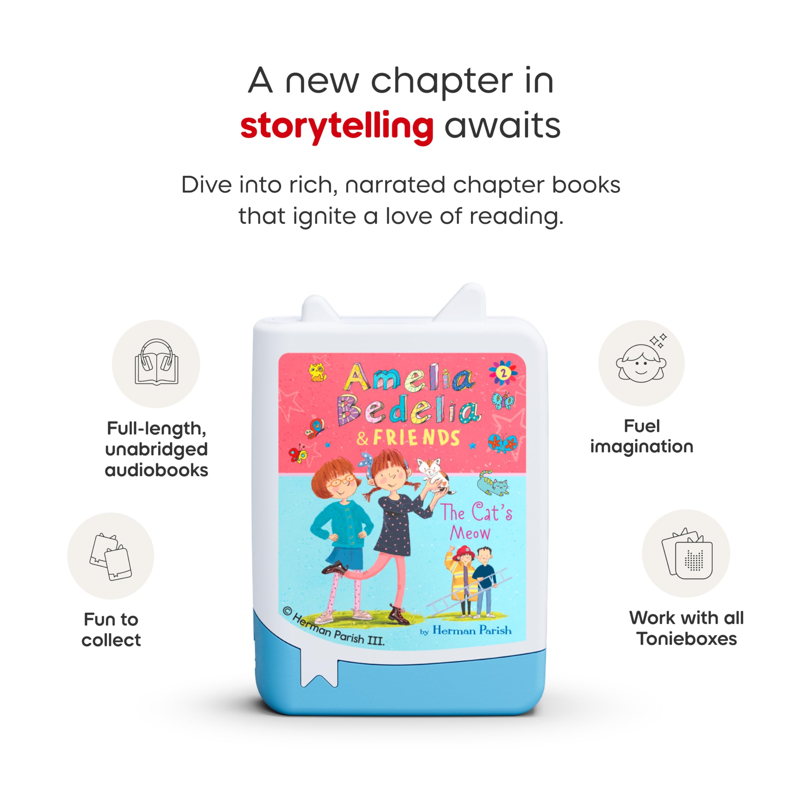 Kids listening with Toniebox to Amelia Bedelia stories