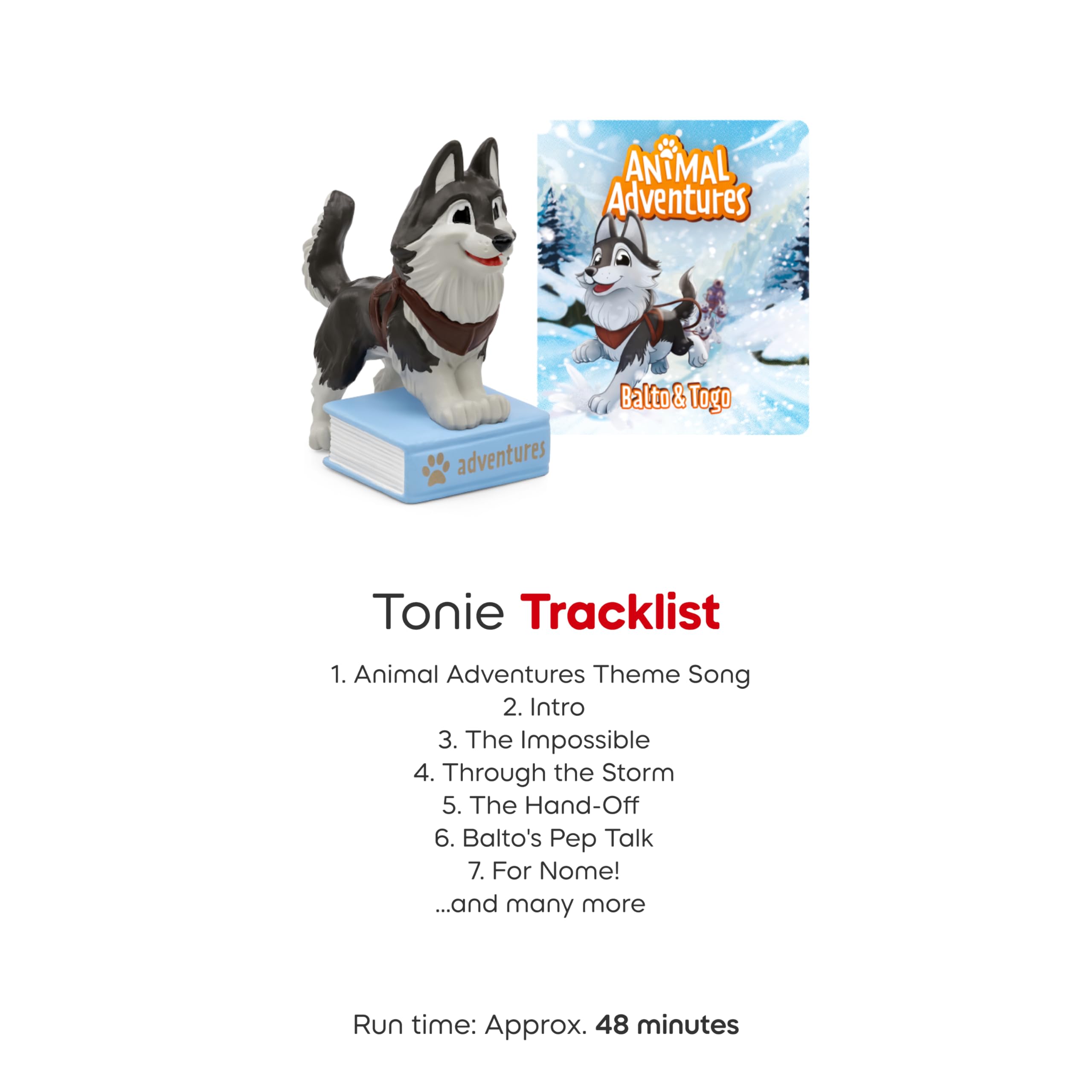 Tonies Balto & Togo audio theme song enhances playtime.