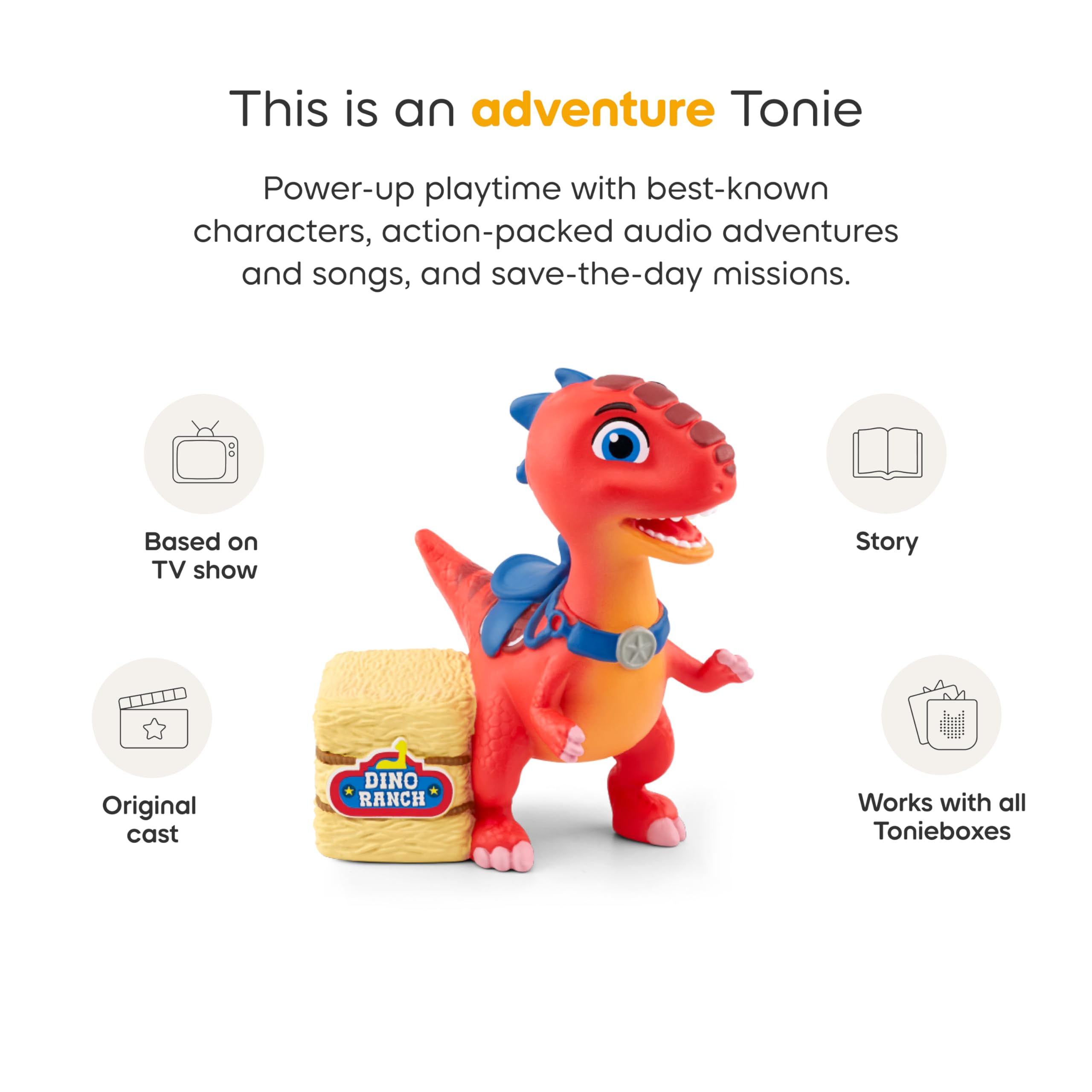 Tonies Blitz Dino Ranch child playing with the Toniebox for storytelling.