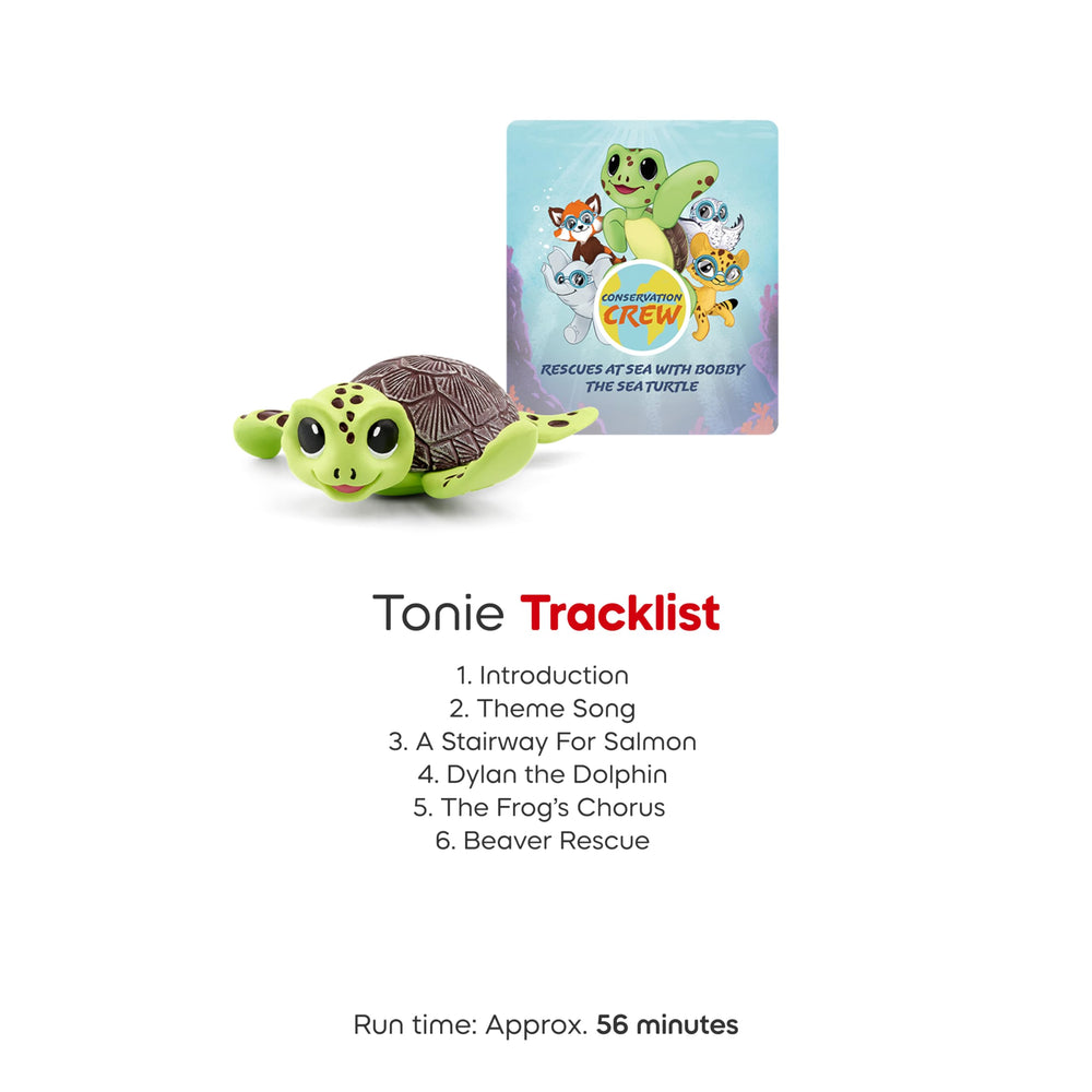 Tonies Bobby sea turtle age and language label for 5+ English content.