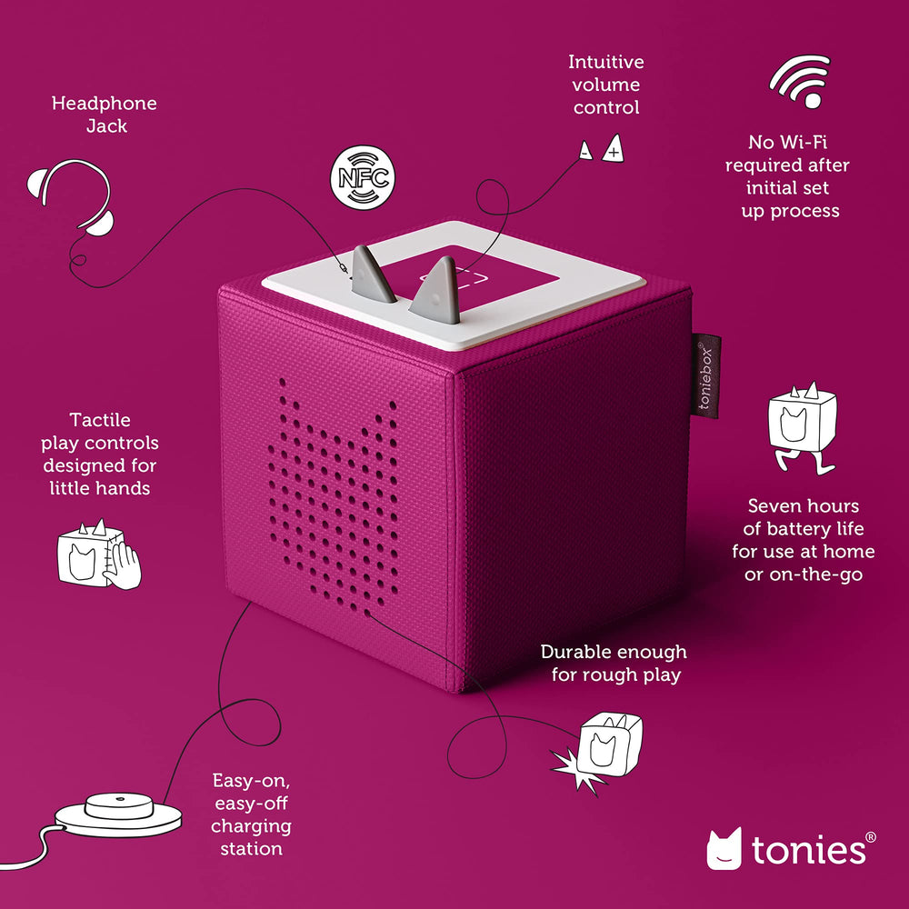 Charging station keeps Toniebox powered for quick sessions.