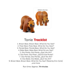 Tonies Brown Bear works with Toniebox audio player for home use.