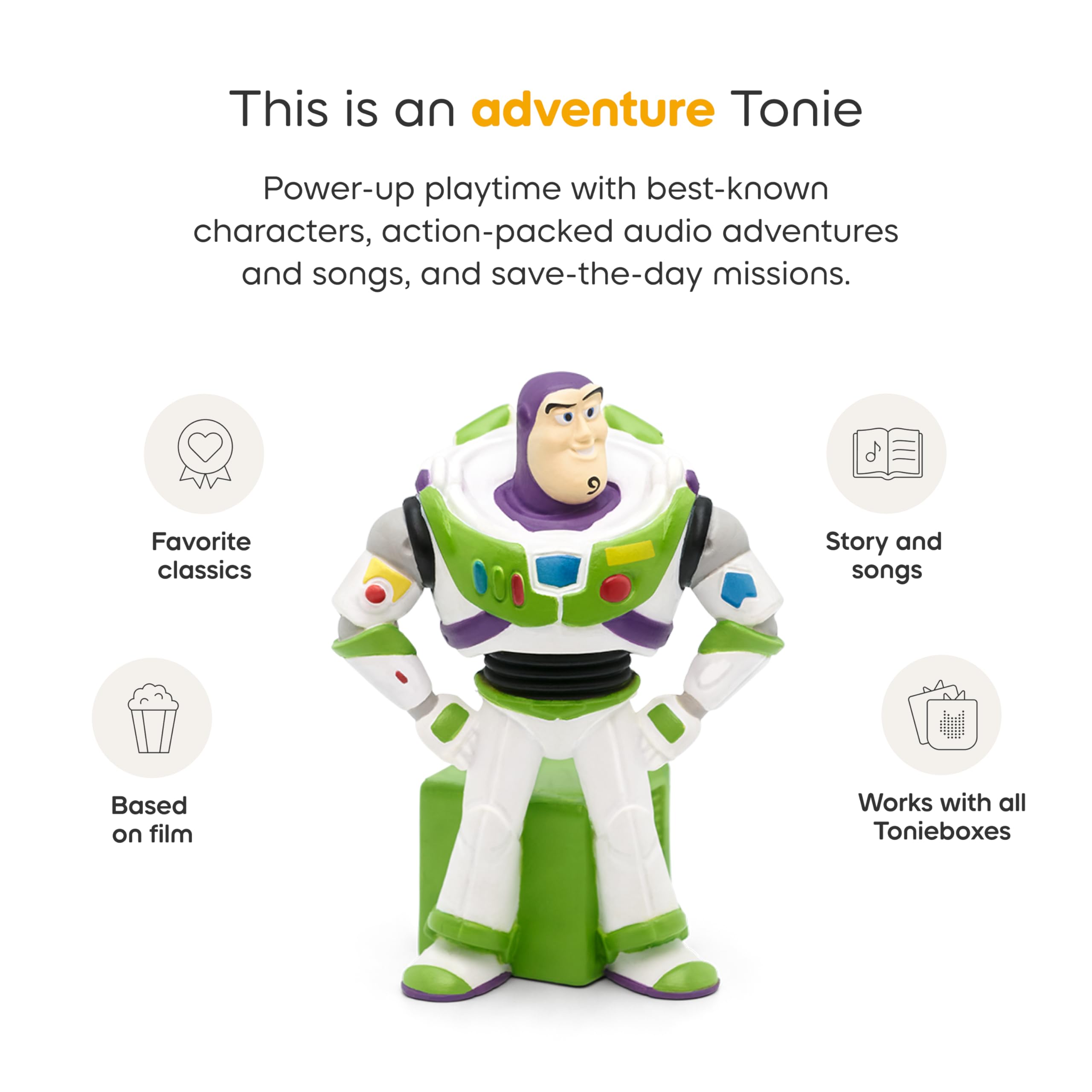Tonies Buzz Lightyear Toy Story 2 with Toniebox demonstrates easy audio setup.