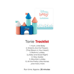 Tonies Disney Baby Lullabies age-0plus image emphasizing safe playtime.
