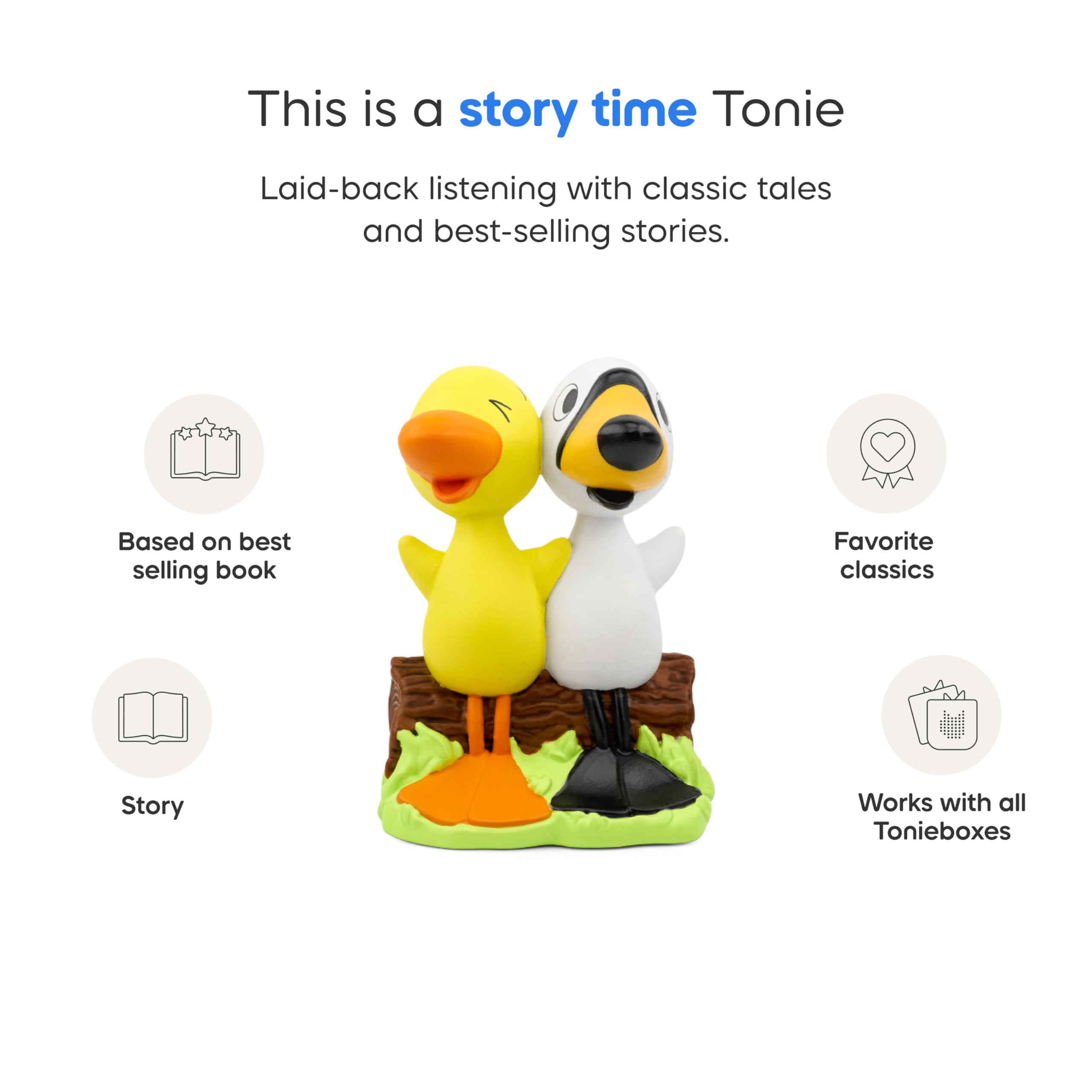 Tonies Duck & Goose four-stories tracklist displayed with the characters.