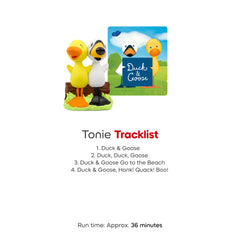 Tonies Duck & Goose beside Toniebox ready for interactive audio play.
