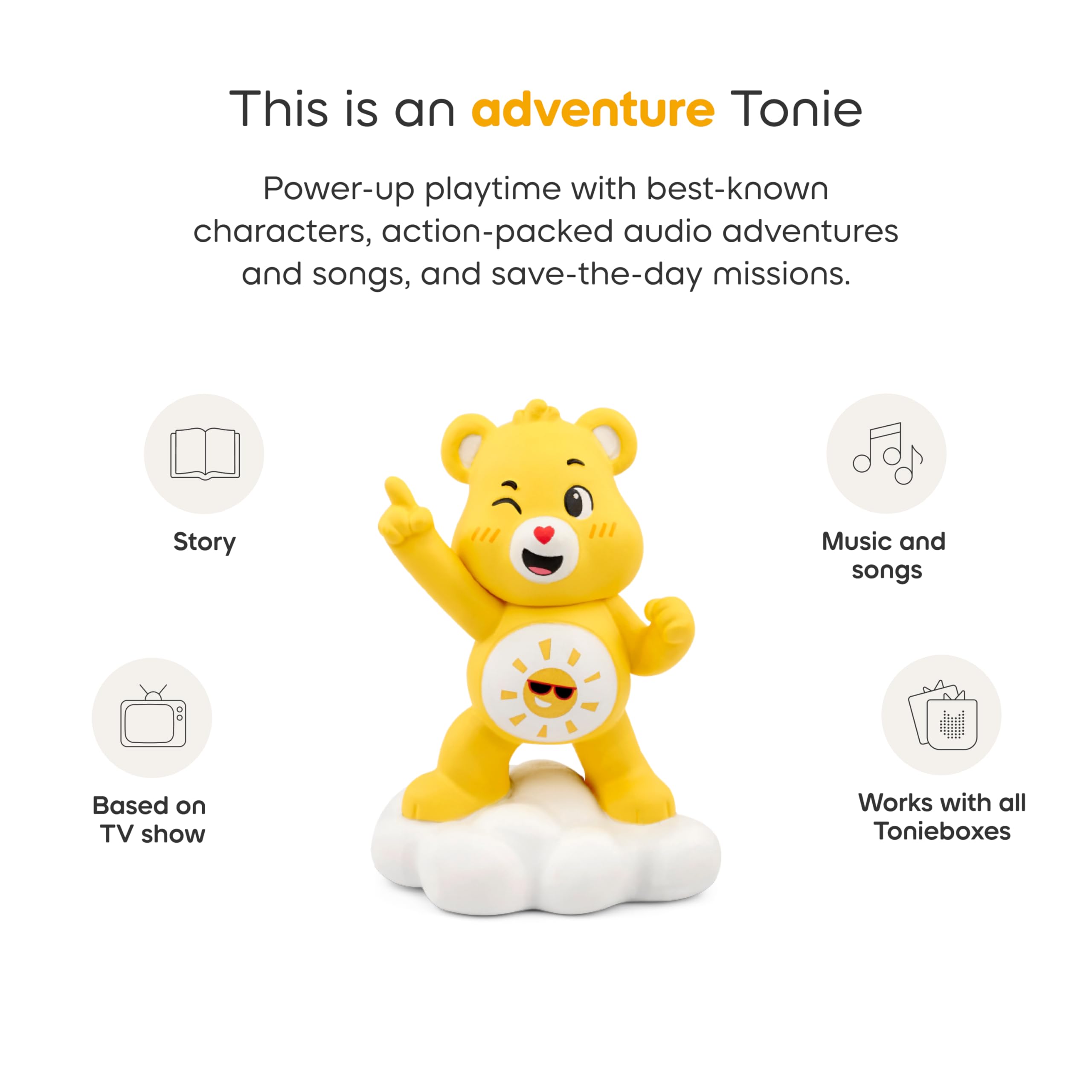 Tonies Funshine Bear with Toniebox enables easy playback.