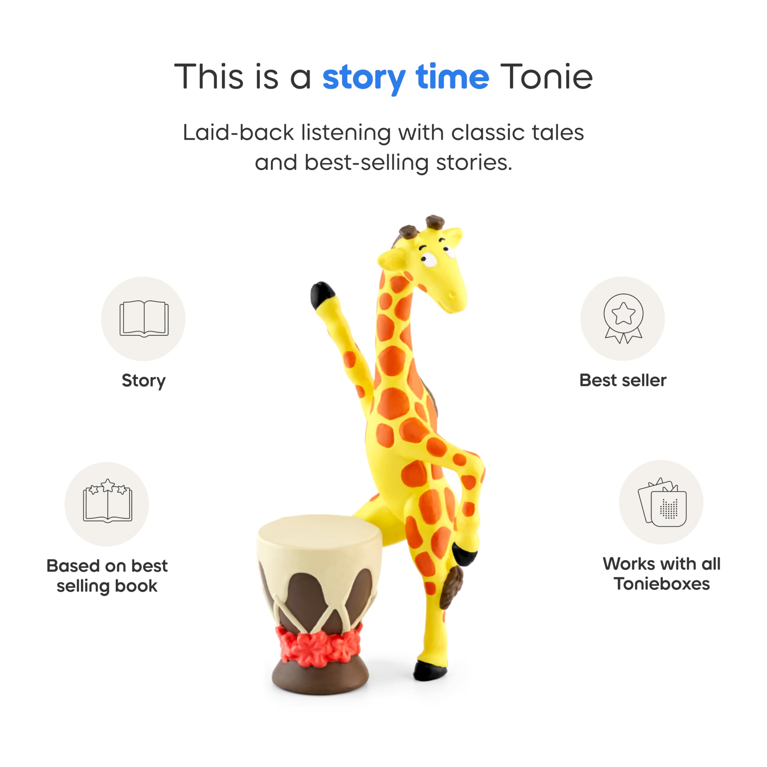Tonies Gerald giraffe dance-themed art inspires movement and confidence in children.