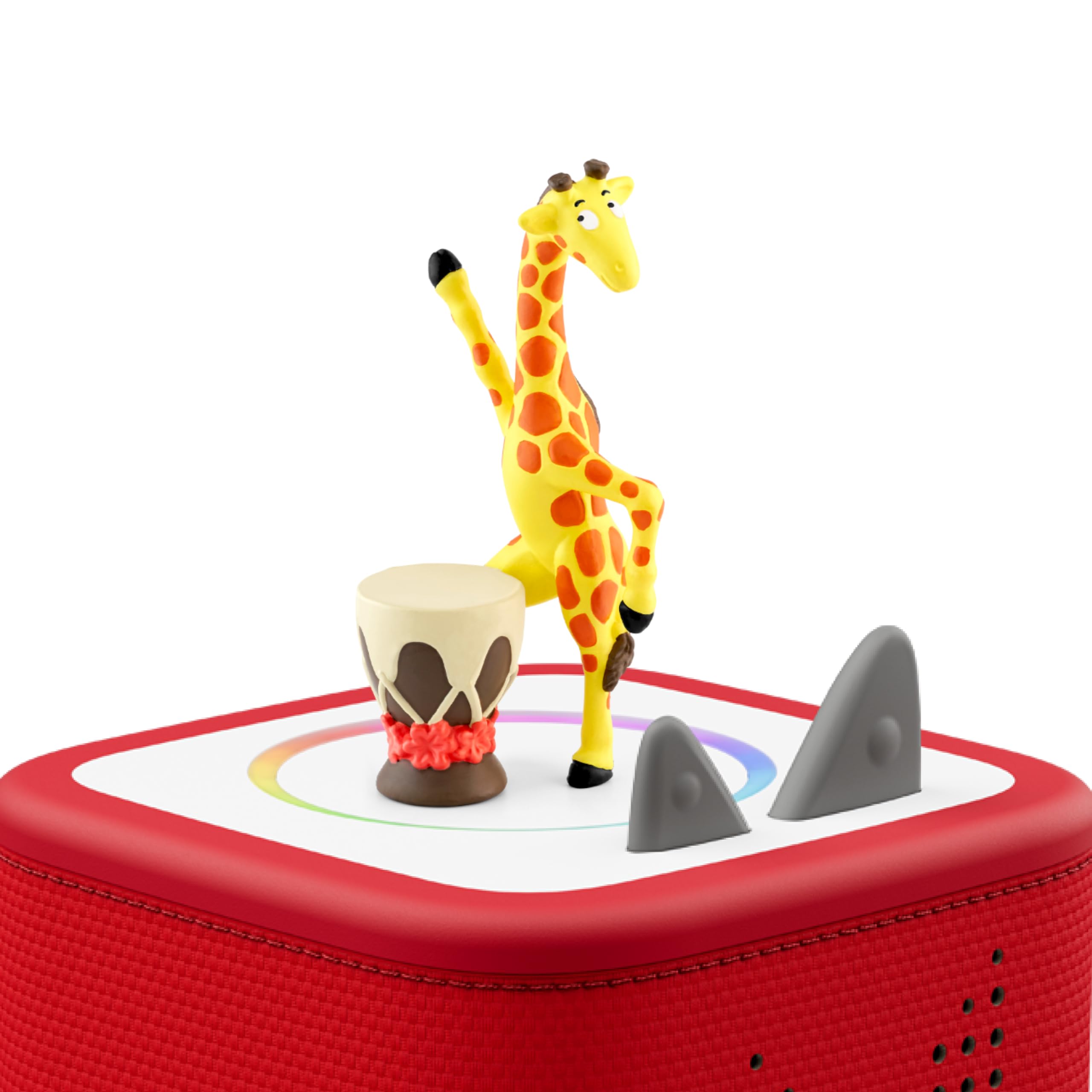 Tonies Gerald giraffe story pack cover showing three tales and a song.