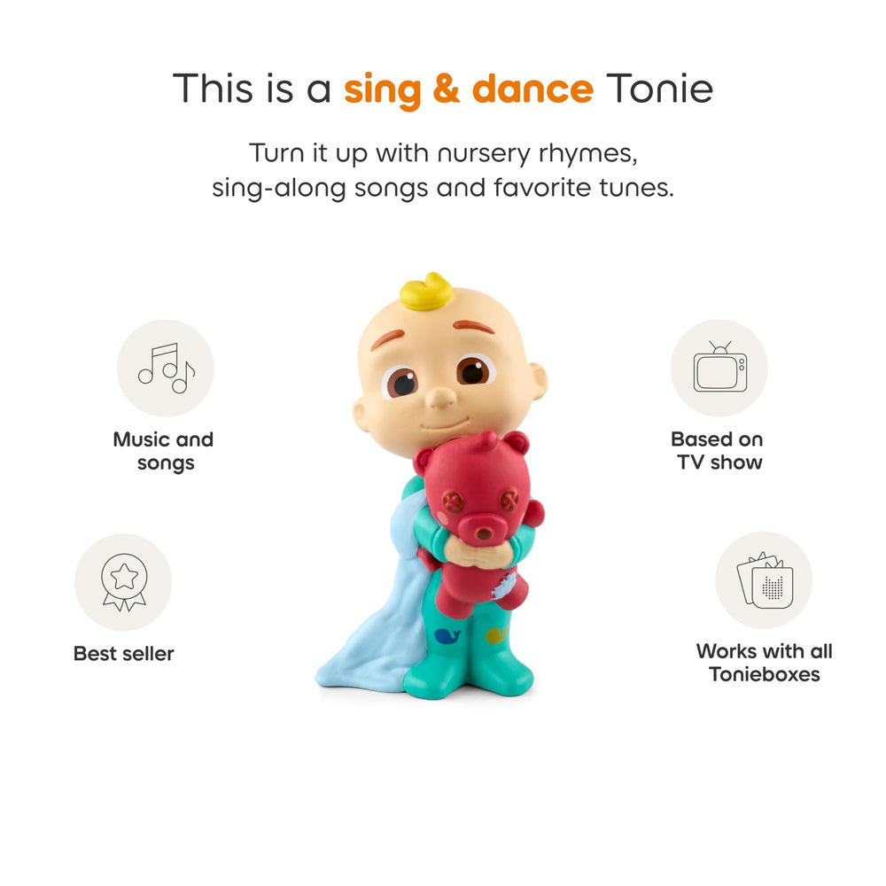 Tonies Getting Ready with JJ song list illustration highlighting 20 kid-friendly tunes.