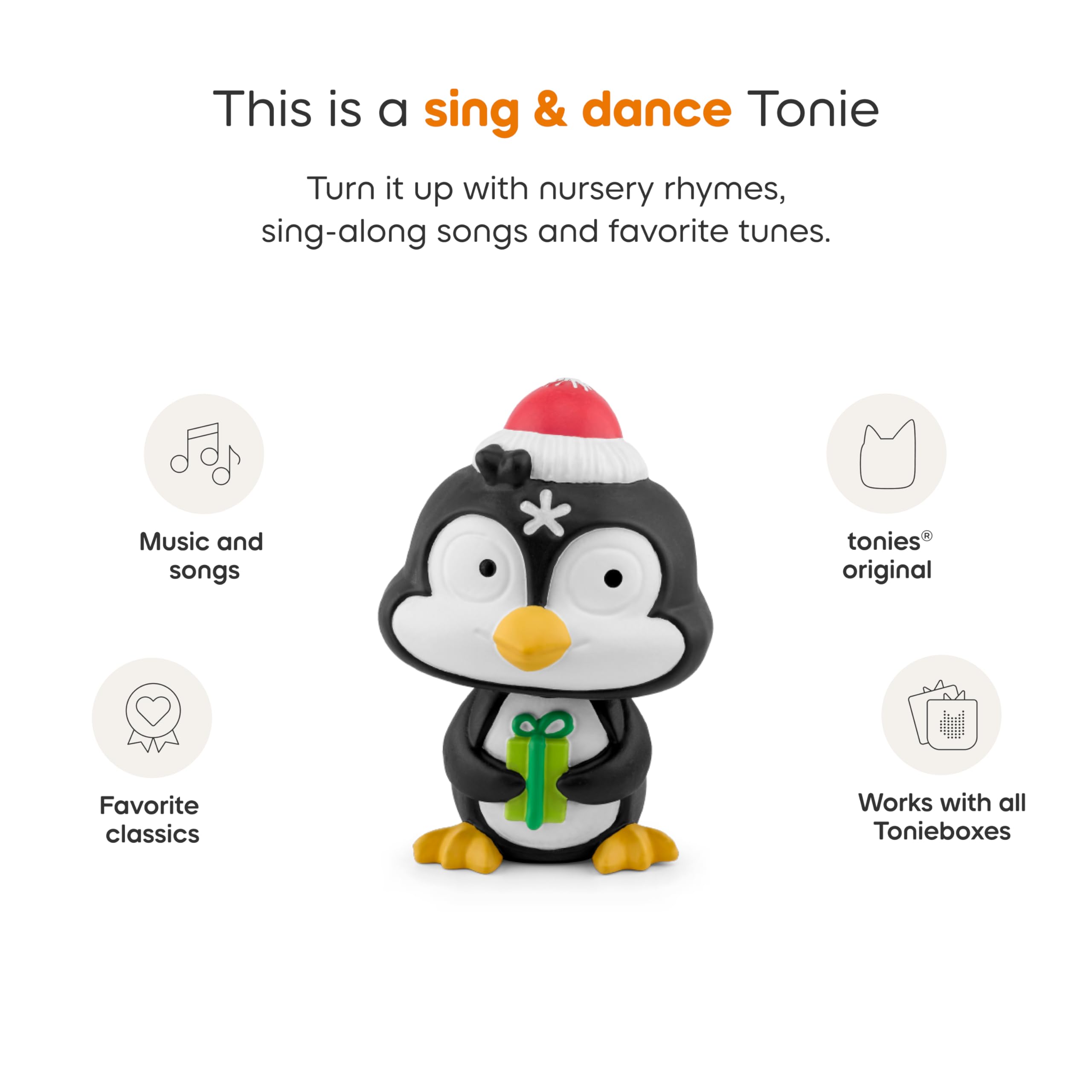 Tracklist card showing classic tunes for kids' holiday sing-alongs.