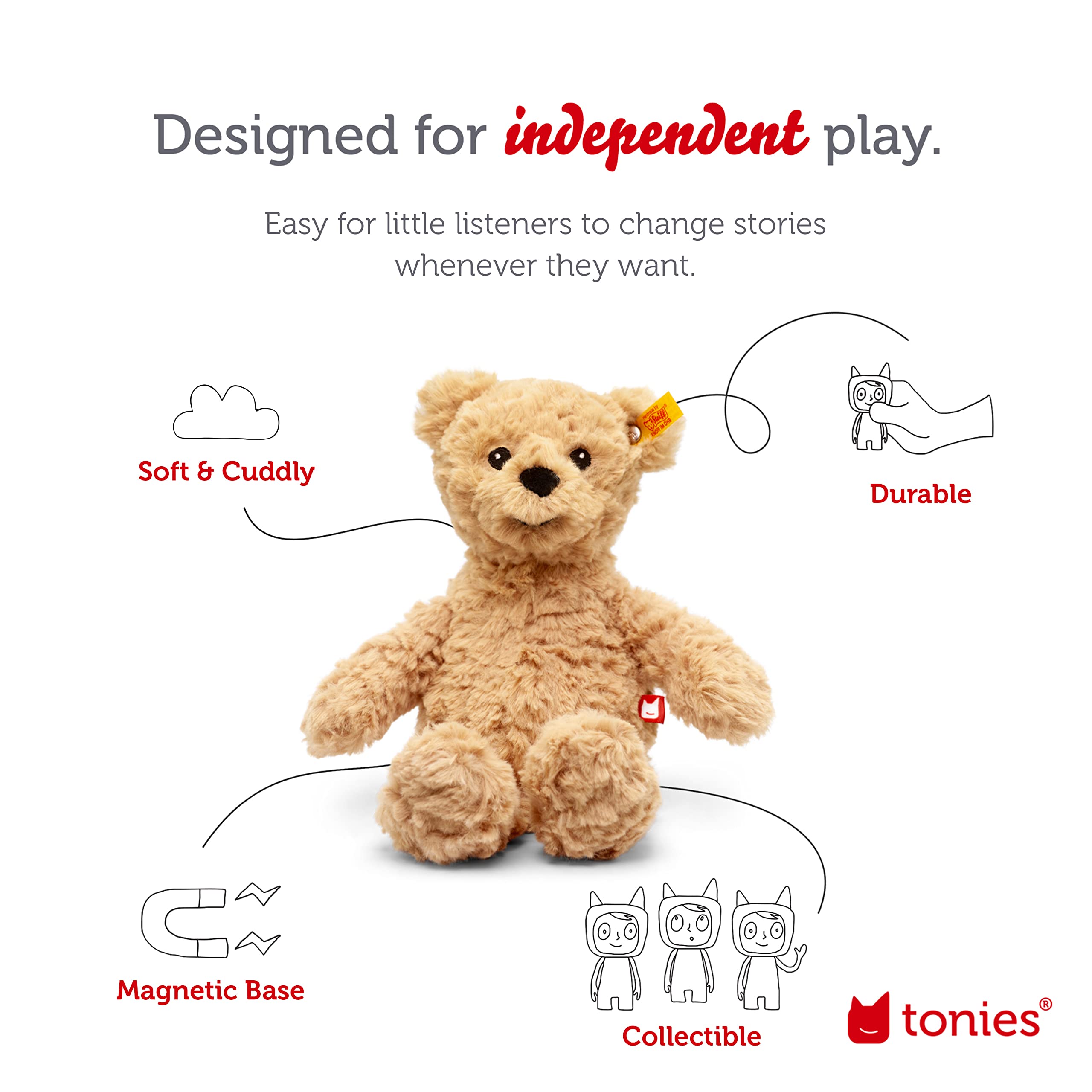 Tonies Jimmy Bear plush highlighting Soft Cuddly Friends mood and adventure themes.