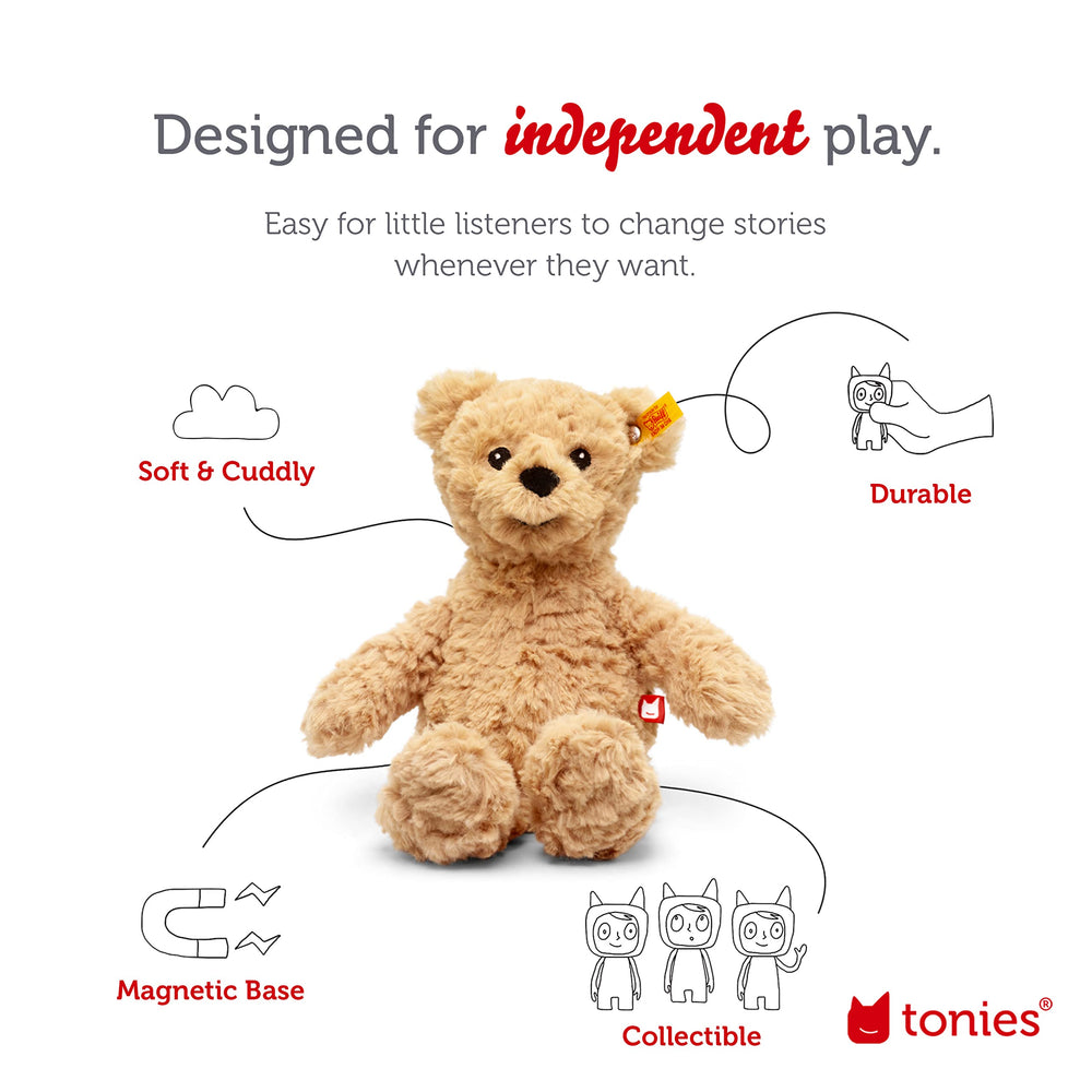 Tonies Jimmy Bear plush highlighting Soft Cuddly Friends mood and adventure themes.