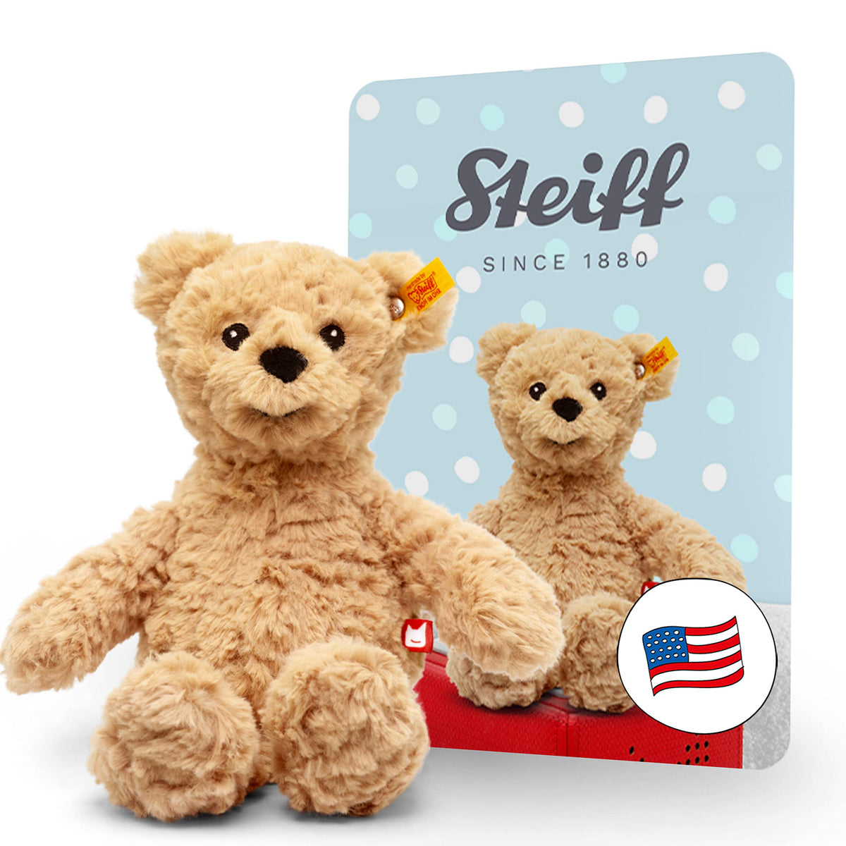 Tonies Jimmy Bear plush with story collection promotes imaginative play and listening.
