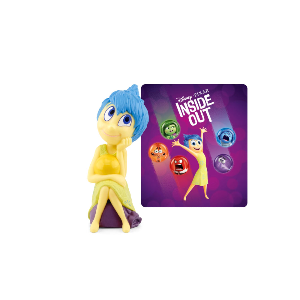 Tonies Joy Inside Out figurine beside a Toniebox for storytime adventures.