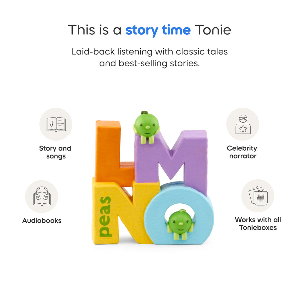 Tonies LMNO Peas colorful-scene invites playful alphabet adventures