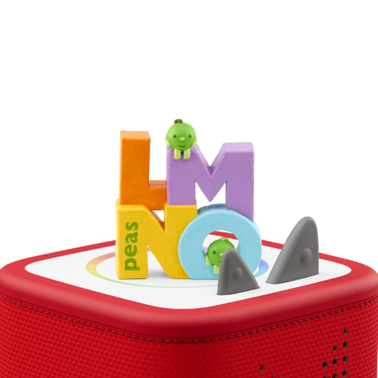 Tonies LMNO Peas figurine closeup highlights bright design for storytelling
