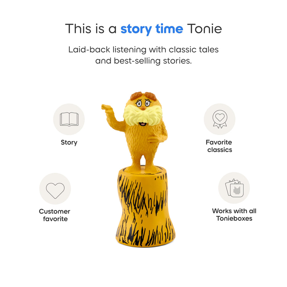 Tonies Lorax tracklist panel displaying seven stories and three songs.
