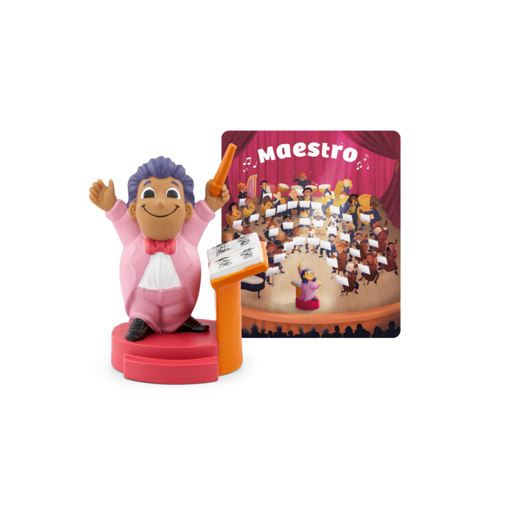 Tonies Maestro figurine close-up showing introductory design for guided listening