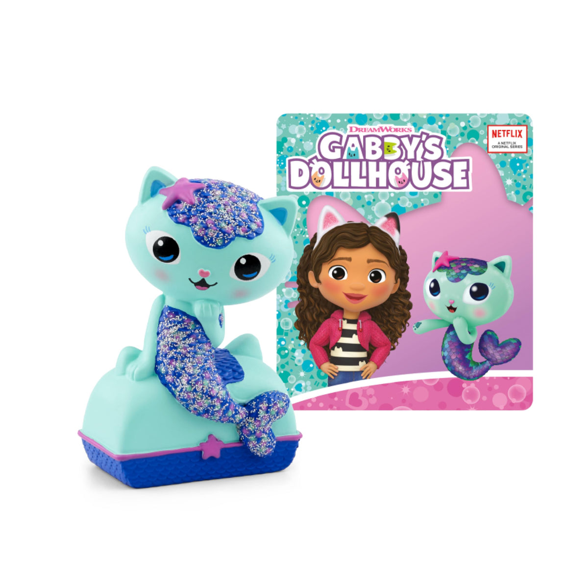 Tonies Mercat figurine in Gabby's Dollhouse play scene sparks imaginative storytelling.