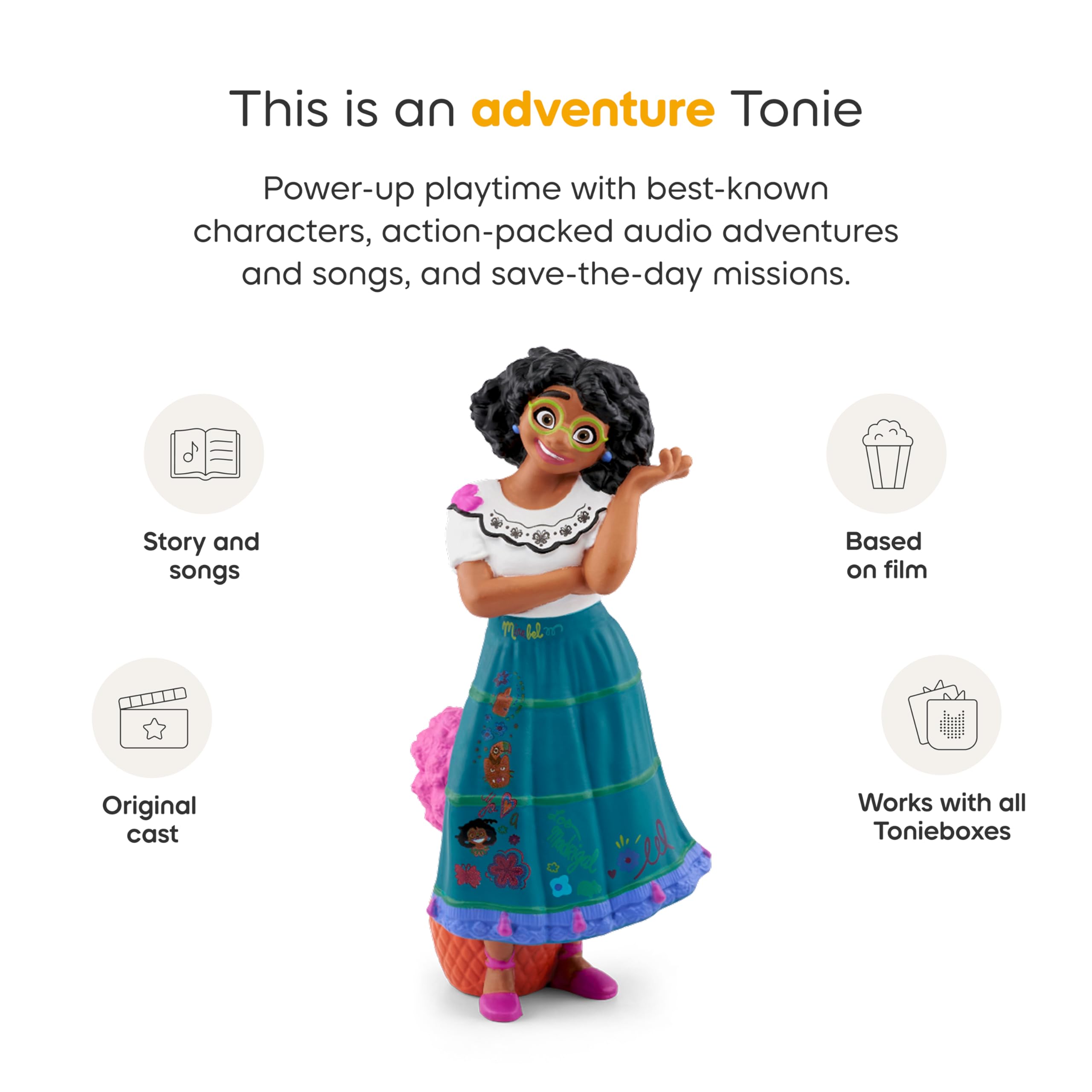 Tonies Mirabel Encanto figurine with songs and stories for immersive audio play.