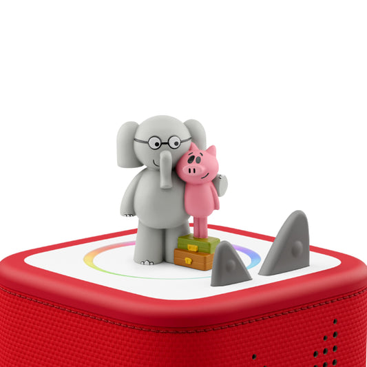 Tonies Mo Willems Elephant & Piggie figurine in box showing five stories and five songs.