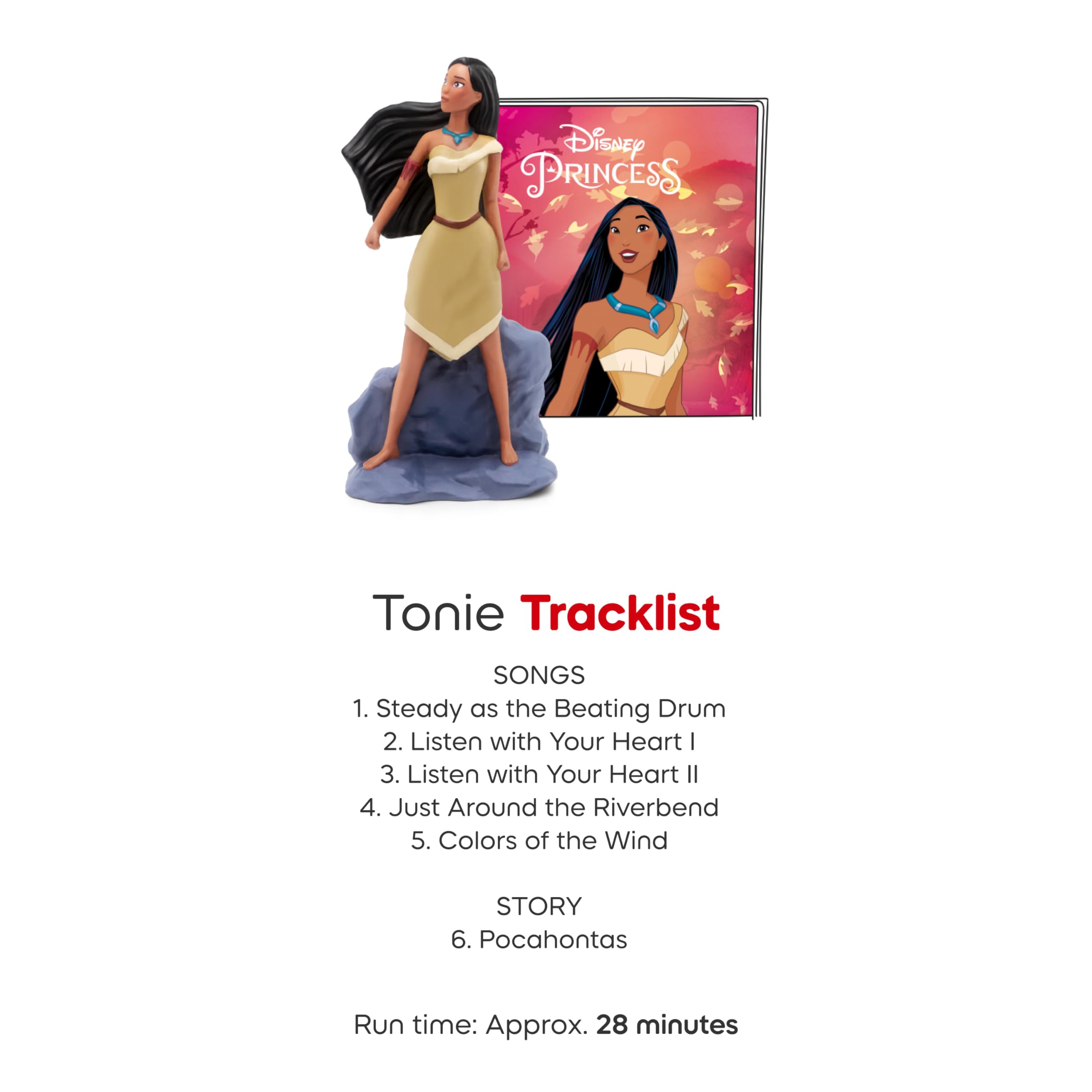 Tonies Pocahontas packaging view, shows complete kit and setup.