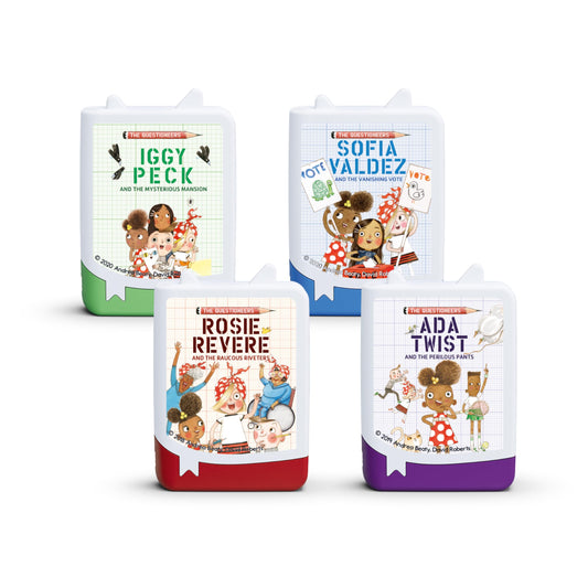 Tonies Questioneers four-pack cover art for easy recognition and collection for curious readers.